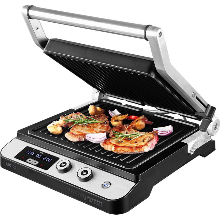 Електричний контактний гриль ECG KG 1000 Gourmet, сріблястий, 2000 Вт