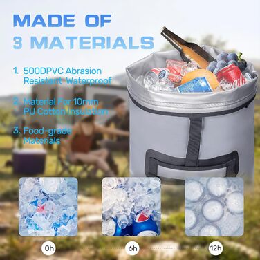 Рюкзак-холодильник Iculbag 35L для дорослих, 48 банок, складний, армійний зелений (сірий), для пляжу, кемпінгу та подорожей