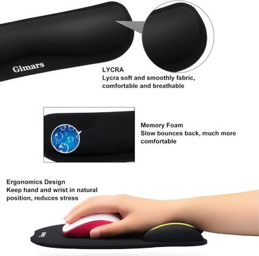 Підставка для зап'ястя Gimars під клавіатуру та мишу з Memory Foam, ергономічна, чорна