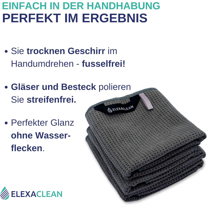 ELEXACLEAN Dishcloths (Set of 6, 68x42 cm, anthracite/dark grey) soft microfiber dish towels, waffle towels for the kitchen