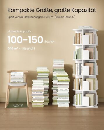 Обертова книжкова шафа EUGAD, 4 рівні, МДФ, 360°, стелаж-розділювач для кімнати, офісний декор, 39,5x128x39,5 см, білий
