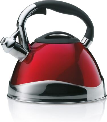 Kela Induction 3 L, Stainless Steel Camping Kettle, with secure pouring spout lid opening via button, VARUS, red glossy red Single