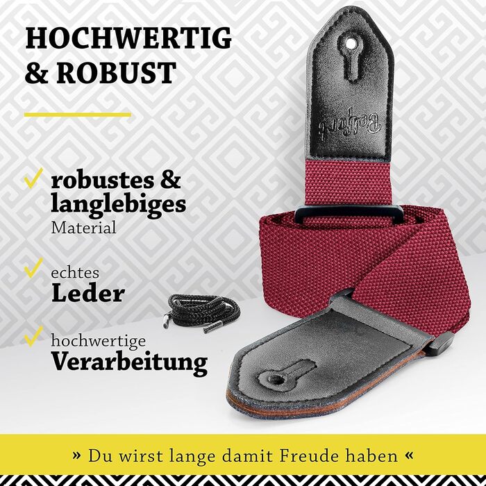 Гітарний ремінь Belfort® для електрогітари, акустичної гітари, класичної гітари, бас-гітари та укулеле. З мікрофібри, з електронною книгою (червоний)