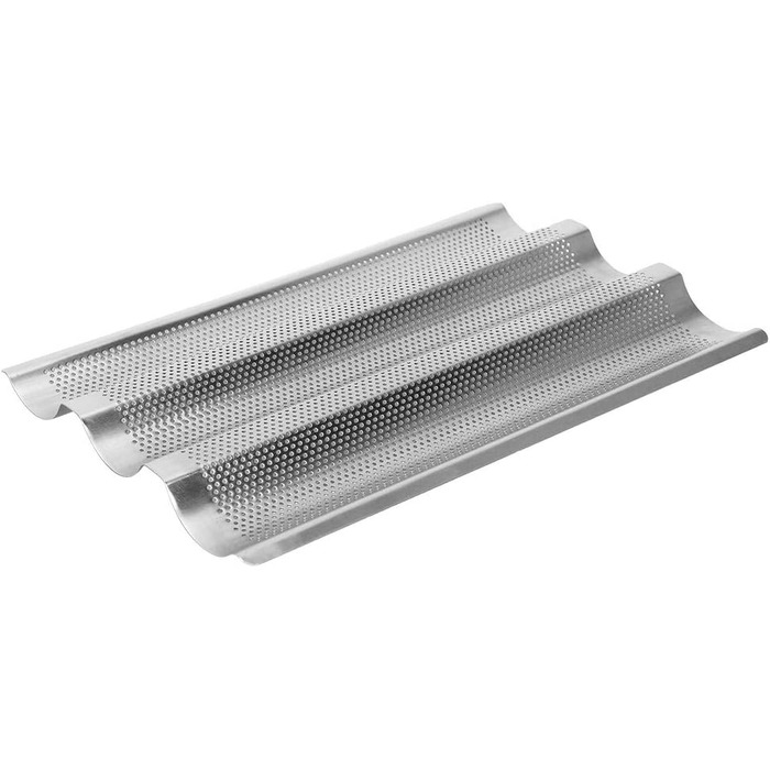 BuyWeek Baguette Baking Sheet, 3-Groove Stainless Steel Baguette Baking Mold French Bread Baking Sheet Pan Kitchen Baking Tool Silver