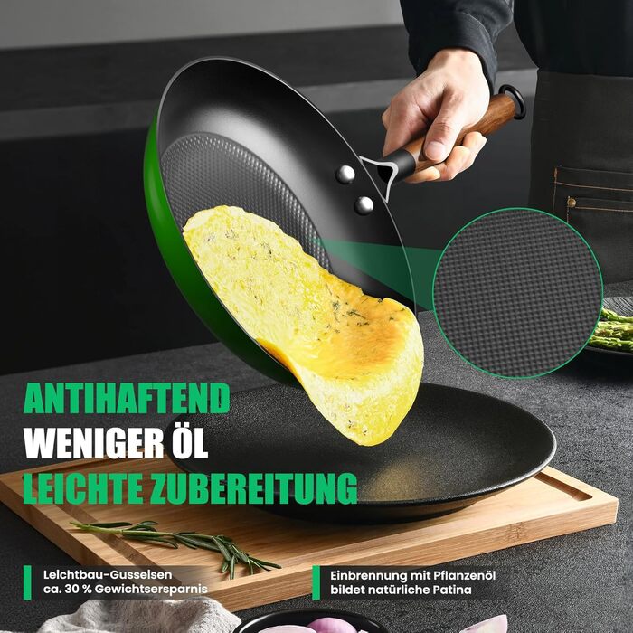 Чавунна сковорода YUTANN для індукції, газу, електроплити 20/24/28 см. Без PFOA/PFAS, з антипригарним покриттям