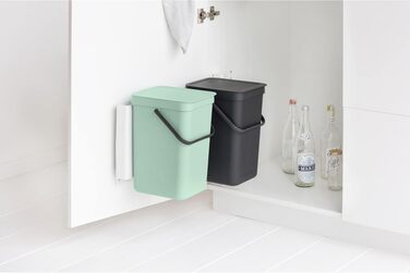 Сміттєвий кошик Brabantia Sort & Go з кришкою 16 л (світло-зелений), компактний контейнер для сортування відходів з ручкою