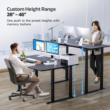 Electric Standing Desk L-Shape 180x110cm - Adjustable Height Desk with Dual Motor - Black Corner Desk with Spliced Board