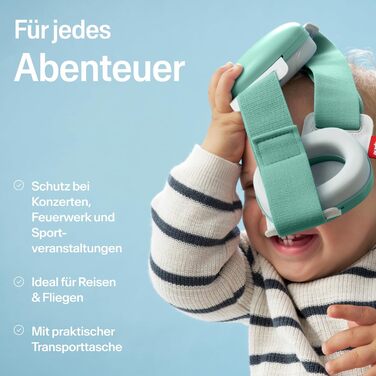 Навушники Alpine Muffy Baby Klassik для захисту слуху малюків, чорного кольору, регульоване антиковзне обруч до 36 місяців, безпечно протестовано в Німеччині, запобігають пошкодженню слуху, комфортне зелене обруч