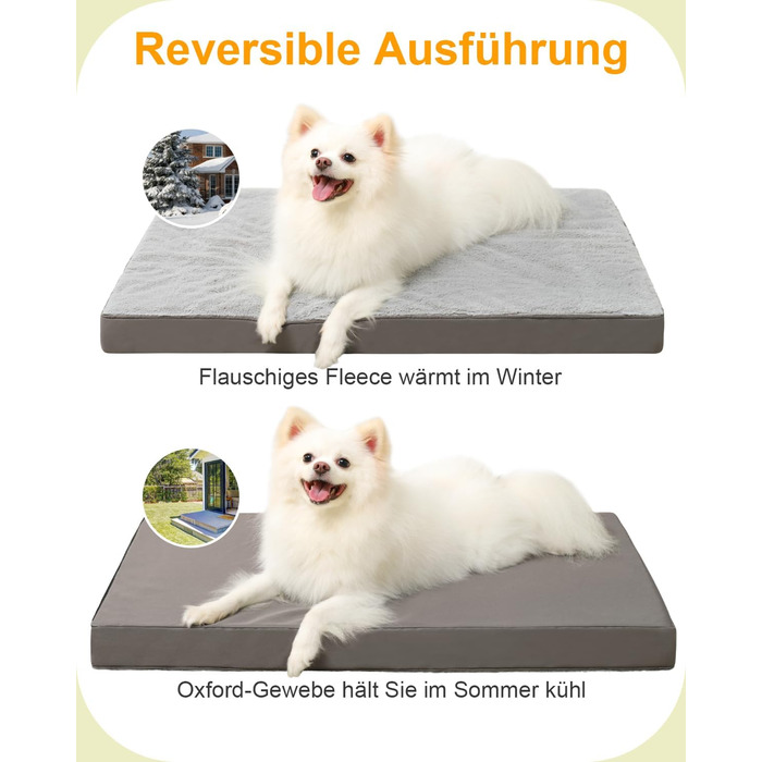 Ортопедичне ліжко для собак великих порід KSIIA, 105x70 см, знімний чохол, двостороннє, сіре, 75x47x7 см