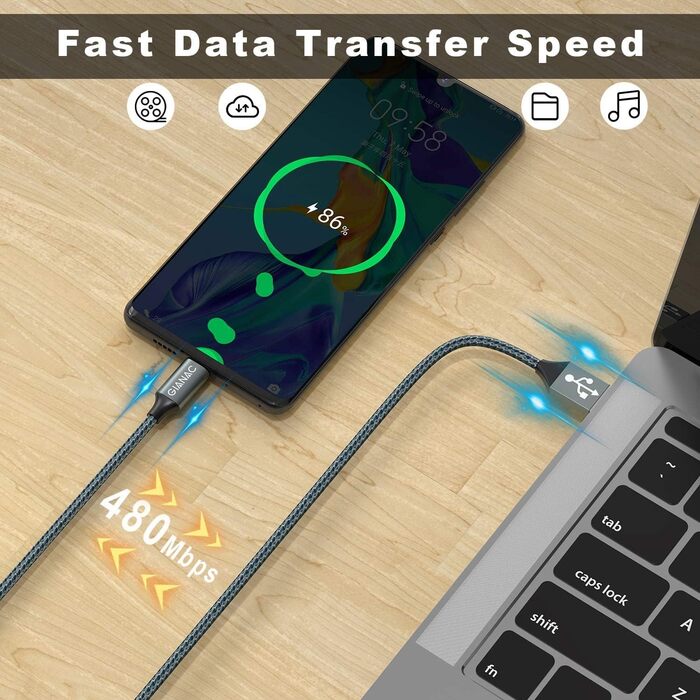 Кабель USB-C 2 шт. по 0.3м (2м) - швидка зарядка та синхронізація для Samsung, Huawei, Sony