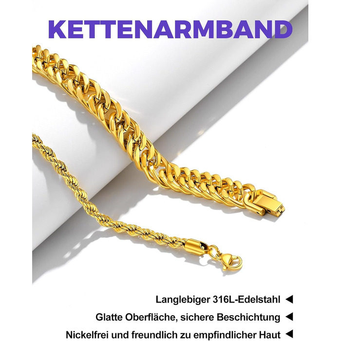 Набір браслетів для чоловіків Richsteel з нержавіючої сталі, 3 шт., чорний/сталь/золотий, 9/8/4 мм, довжина 19/21/23 см, для подарунка