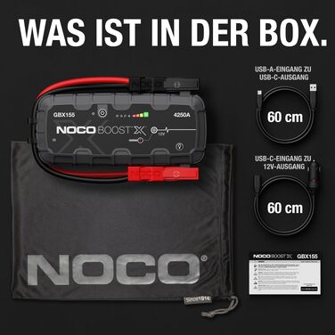 Бустерний пускач NOCO Boost X GBX155 4250A для автомобілів (бензин до 10.0L, дизель до 8.0L) — Потужний Powerbank для запуску двигуна