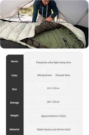 Naturehike Sleeping Bag Liner Ultralight 130 g – Adult Sleeping Bag & Travel Sleeping Bag, Travel Sheet & Camping Sheet for Backpacking, Hotel, Hostels, comfortable and easy to care for, full length