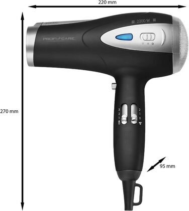 Фен ProfiCare® HTD 3113 чорний з іонізацією 2200W | Легкий туристичний фен з 3 режимами та 2 рівнями швидкості | Cool-Shot, насадка-дифузор та насадка для укладання