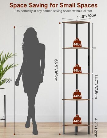 Стійка лампа OUTONLIFE з полицями, LED, 3 режими, регулювання яскравості, пульт, 5 ярусів, для вітальні, спальні, офісу, колір: Rustic Brown