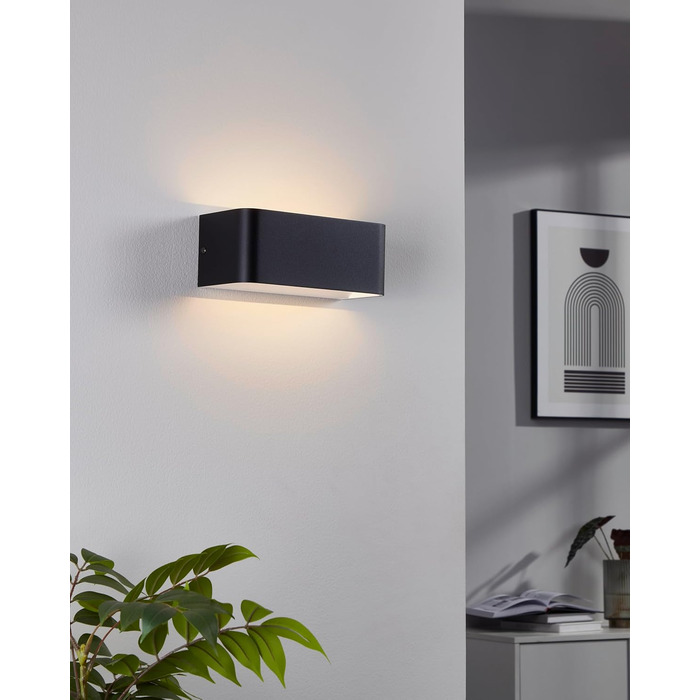 EGLO LED Wall Lamp Sania 5, 1-light wall lamp modern, minimalist, wall lighting made of metal in white, plastic in satin finish, LED bathroom lamp warm white, IP44 (20 cm, black)