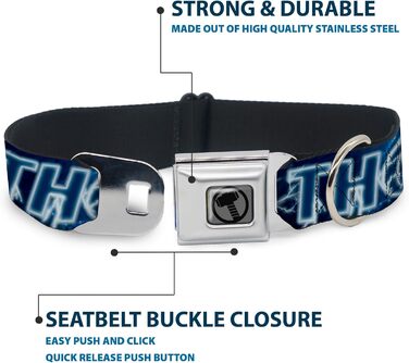 Нашийник для собак з кріпленням на ремінь безпеки, Avengers Thor, Поза з молотом, Галактичний синій та білий, 38-66 см, ширина 2.5 см, підходить для великих собак