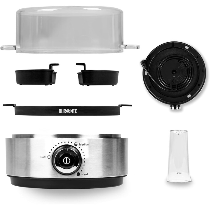 Електричний яйцеварка Duronic EB27 WE на 1-7 яєць з регулюванням ступеня готовності, таймером та захистом від перегріву, з мірним стаканчиком та знімачем яєць (чорний)