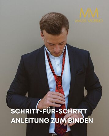 Набір краваток Massi Morino для чоловіків з нагрудним хустинкою, краватковою голкою та запонками. Ідеальний подарунок на весілля. Paisley, червоний колір.
