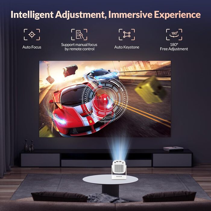 Міні проєктор Smart Beamer 4K 1080P з Android 11, WiFi 6, BT5.0, 180° поворотний, для дому та вулиці, сумісний з Android/iPhone/PC/Mac/Switch, білий (чорний + білий)