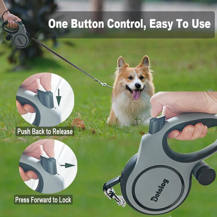 Рулетка для собак 8м, висувна повідка для собак середніх та великих порід до 50 кг, повідка-рулетка, подарунок для собаки (сірий/чорний, 8 м)