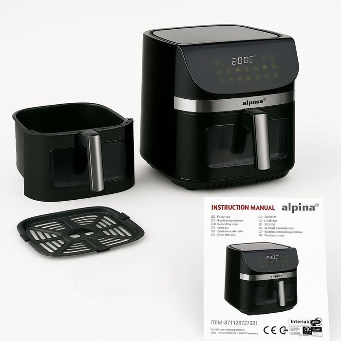 Фритюрниця Alpina Heißluft XXL: Airfryer на 4-6 осіб, 1800W, 9L, цифровий дисплей, таймер 2 год