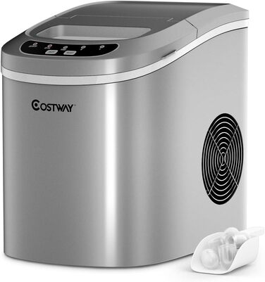 Машина для приготування льоду COSTWAY 12 кг/24 год, зелена/срібна, 2.2 л бак, 2 розміри кубиків льоду, включає лопатку, 25x36x33 см