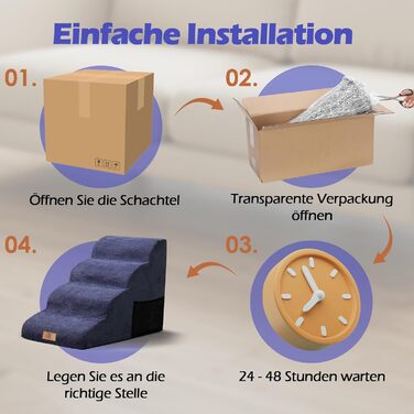 Сходинки для собак Eukue: 2/4 сходинки для маленьких собак до ліжка/дивану, з щільного пінополіуретану, портативні, знімний чохол (білий/синій)