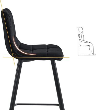 Velvet Bar Stools Set of 2 - Black Bar Chairs with Backrest, 66cm Seat Height, 50x45x94cm - Modern Counter Stools for Kitchen Island
