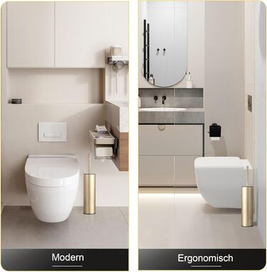 Підлогова щітка для унітазу DAZI з металевим покриттям, матова, з 2 довгими щітками для глибокого очищення, запобігає розбризкуванню та затримці води. (Бурштяне золото)