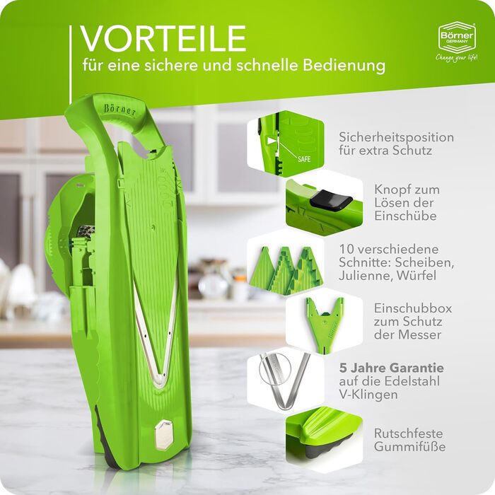 Набір Börner Gemüsehobel V5 (Profi Set): 7-частинний набір овочевих слайсерів з нержавіючою сталею та док-станцією