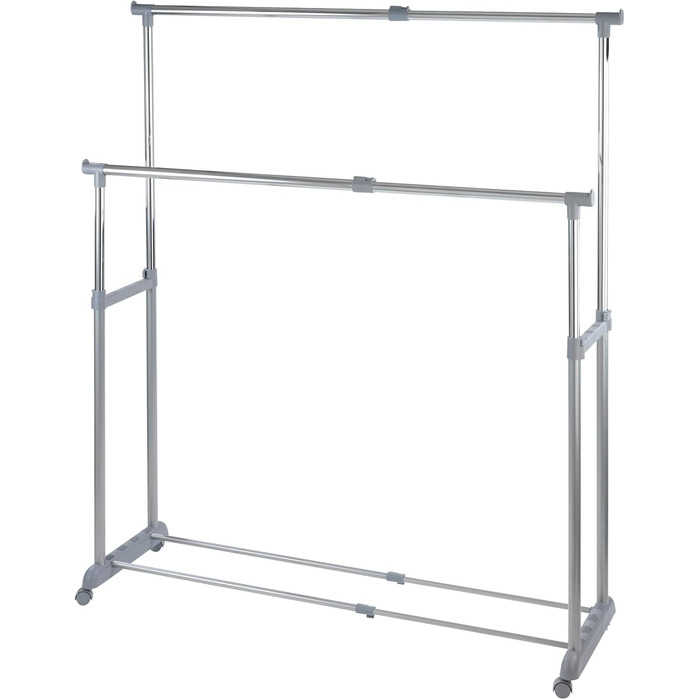 WENKO Clothes Rack, Folding, Clothes Storage with Adjustable Clothes Rod and Wheels, Plastic/Metal, 88 x 100-168 x 11-49 cm, Chrome/Grey (168 x 44 x 163 cm)