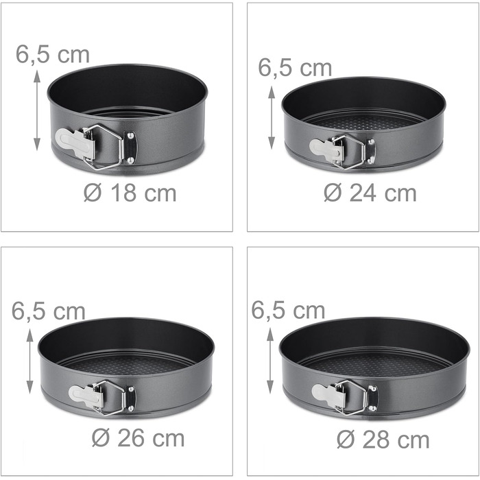 Набір для випічки Relaxdays, 7 предметів, круглі та квадратні форми, 18-28 см, сталь з антипригарним покриттям