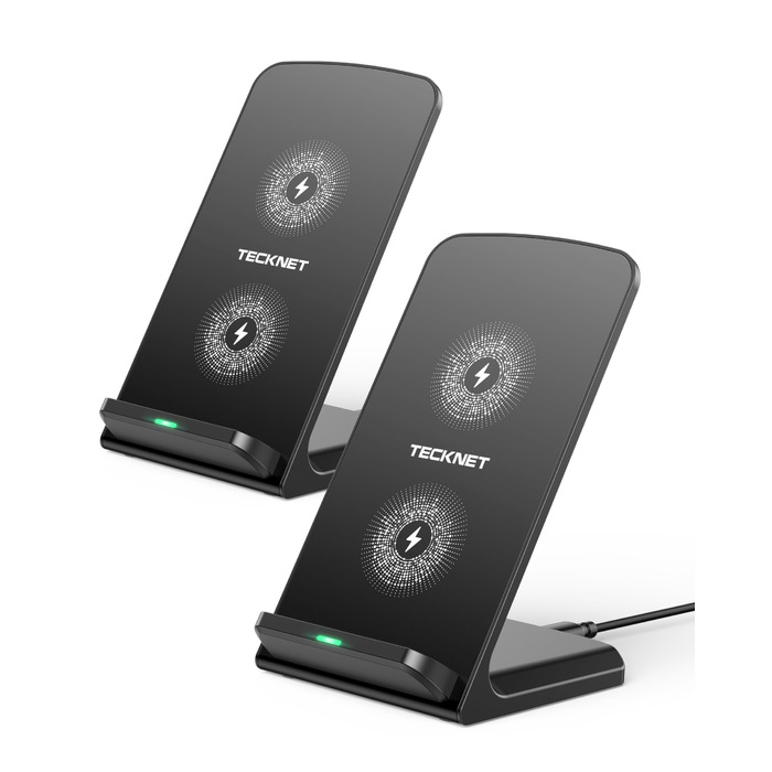 Бездротова зарядка TECKNET 15W, 2 в 1, підставка для iPhone 17/16/15/14/13/12 Pro Max, Samsung Galaxy, Google, LG, Xiaomi, Huawei - Чорна