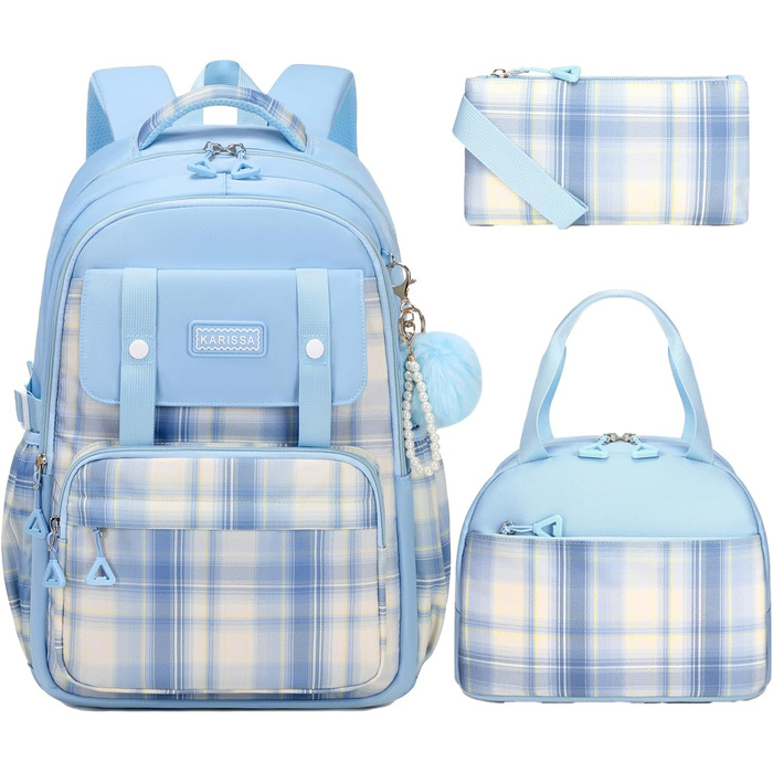 Дитячий рюкзак для дівчаток: рюкзак у стилі Kawaii, велика місткість (3-в-1, блакитний)