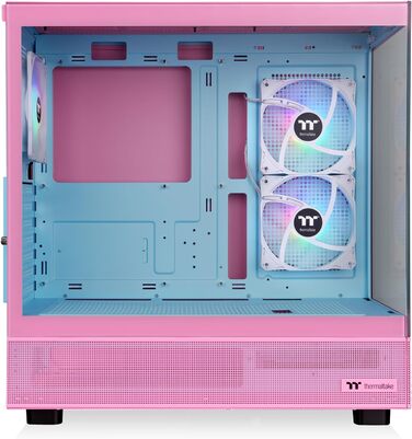 Thermaltake View 270 Plus WS: Корпус ПК Midi-Tower ATX з темперованим склом, дерево, 3х120мм ARGB вентилятори, USB-C, підтримка 360мм радіатора, білий (Bubble Pink)