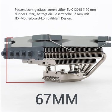 Охолоджувач CPU Thermalright AXP120 X67 - низькопрофільний з 6 heatpipes, PWM вентилятор 120 мм, сумісний з AMD AM4/Intel LGA 1700/1150/1151/1155/1156/1200/2011/2066