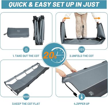 Розкладне кемпінгове ліжко Timber Ridge - легке, зручне, для відпочинку на природі (до 120 кг), сіре