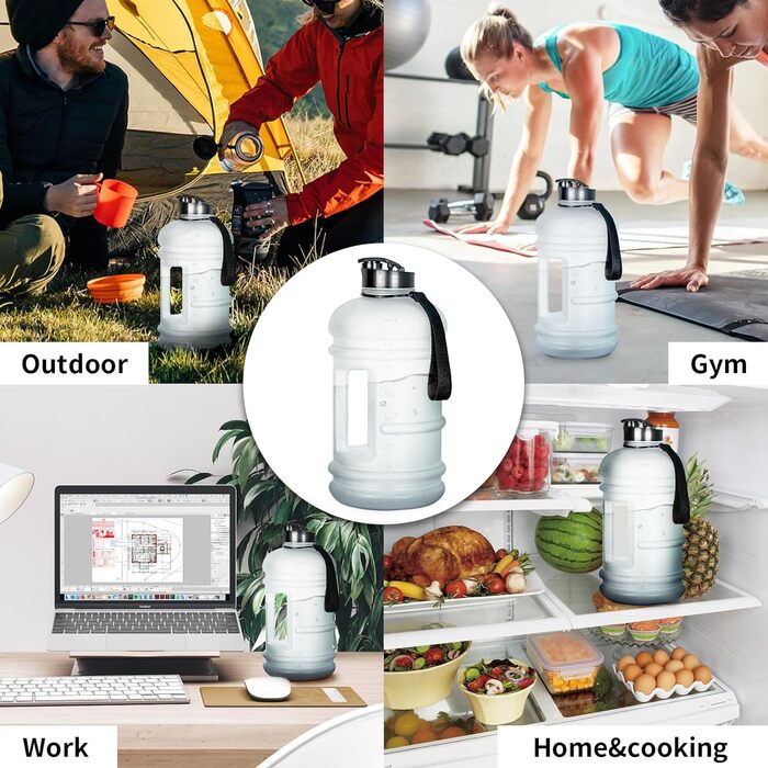 TOOFEEL Water Bottle 2L - 2 Liter Water Bottle BPA Free, Large Bottle, Reusable Sport Water Bottle with Marked Measurements, Gym Water Bottle - (Matte Clear Water Jug, 2200 ml)