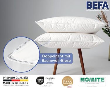 Подушка BEFA NATUR 80x80 см, 3-камерна, 90% пух, 10% перо, для алергіків, сертифікована Öko-Tex, Made in Germany