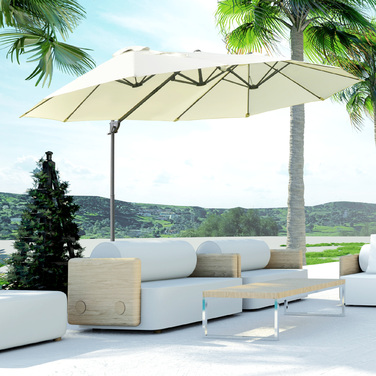 Outsunny Double Canopy Umbrella, Pergola Umbrella, Double Umbrella with Crank, Adjustable Garden Umbrella, Sun Shade, Metal, Cream White, 440 x 270 x 250 cm | Aosom
