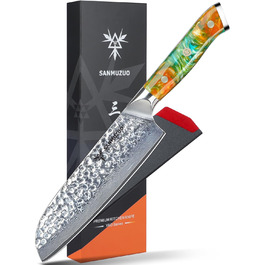Японський ніж Сантоку 18 см Sanmuzuo Yao серія - ніж для кухні з дамаської сталі та дерев'яної ручки