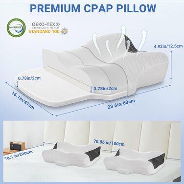 Подушка з піни Memory Foam для CPAP апарату Elviros для тих, хто спить на боку, ергономічна, регульована по висоті та жорсткості, сумісна з різними масками