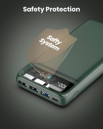 Power Bank Bilivein 27000mAh з LED дисплеєм: швидка зарядка 22,5W, PD/QC, USB-C, для телефонів та планшетів (зелений)