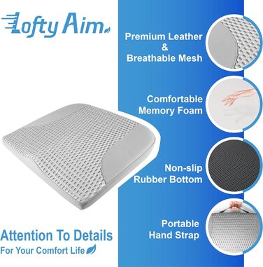 Подушка для сидіння в авто з Memory Foam: для комфортної їзди, полегшення болю в куприку та попереку. Підходить для авто, вантажівок, офісу, інвалідного візка. Шкіра та сітка 4D (Сірий)