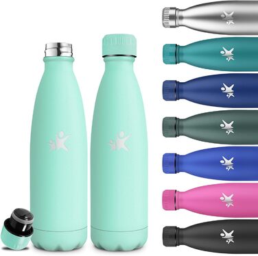 Термос-пляшка спортивна Grsta 750 мл, з нержавіючої сталі, подвійні стінки, BPA-Free, для кемпінгу, подорожей, спорту (Блакитно-зелений)