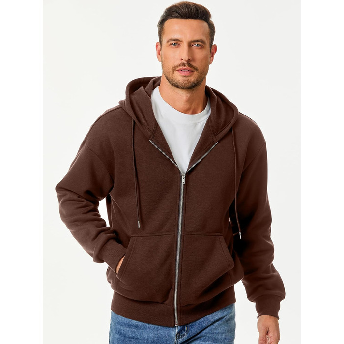 Світшот JMIERR чоловічий з капюшоном, бавовна, однотонний, на блискавці, з кишенями (колір: коричневий, розмір: M)