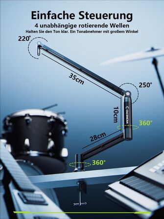 Тримач для мікрофона Boom Arm, 360° обертання, з кріпленням для столу, 15 дюймів, низькопрофільний, з адаптером 3/8''-5/8'', для стрімінгу, геймінгу, подкастингу (M05)