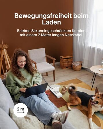 Мережевий фільтр Belkin з USB, 8 розеток, 2.4A, 2м кабель, для дому та офісу