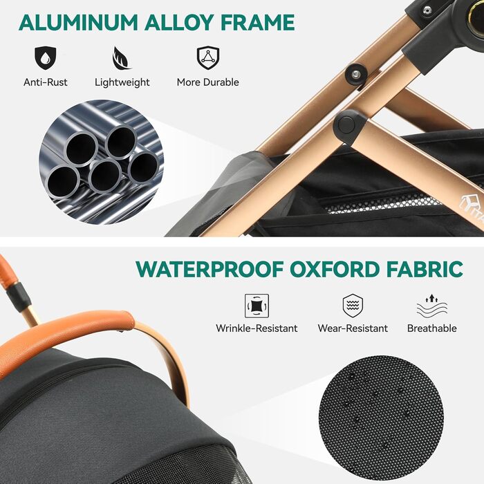 Візок для собак YITAHOME 3 в 1, до 22 кг, чорний. Складаний, для маленьких собак та котів